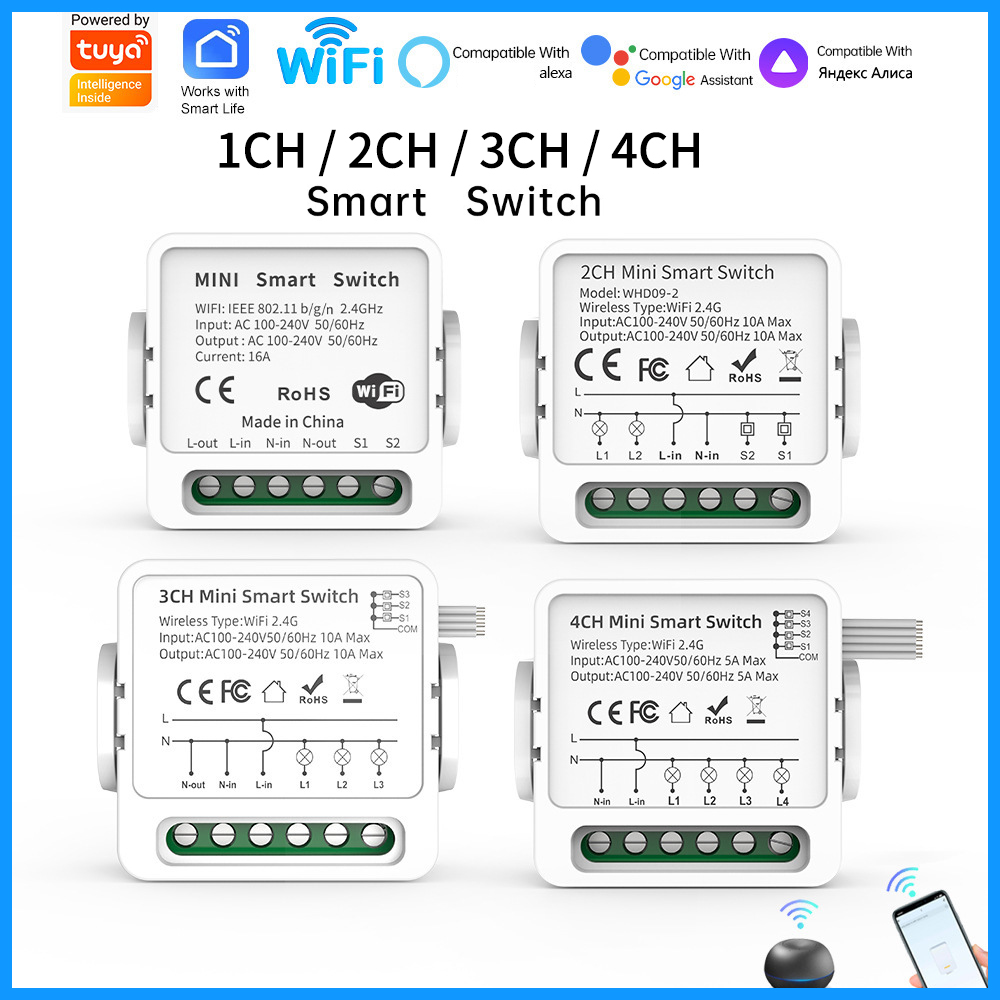 Smart Home Networking - Tuya WiFi Smart-Schalter 1/2/3/4-fach 4-Wege Mini
