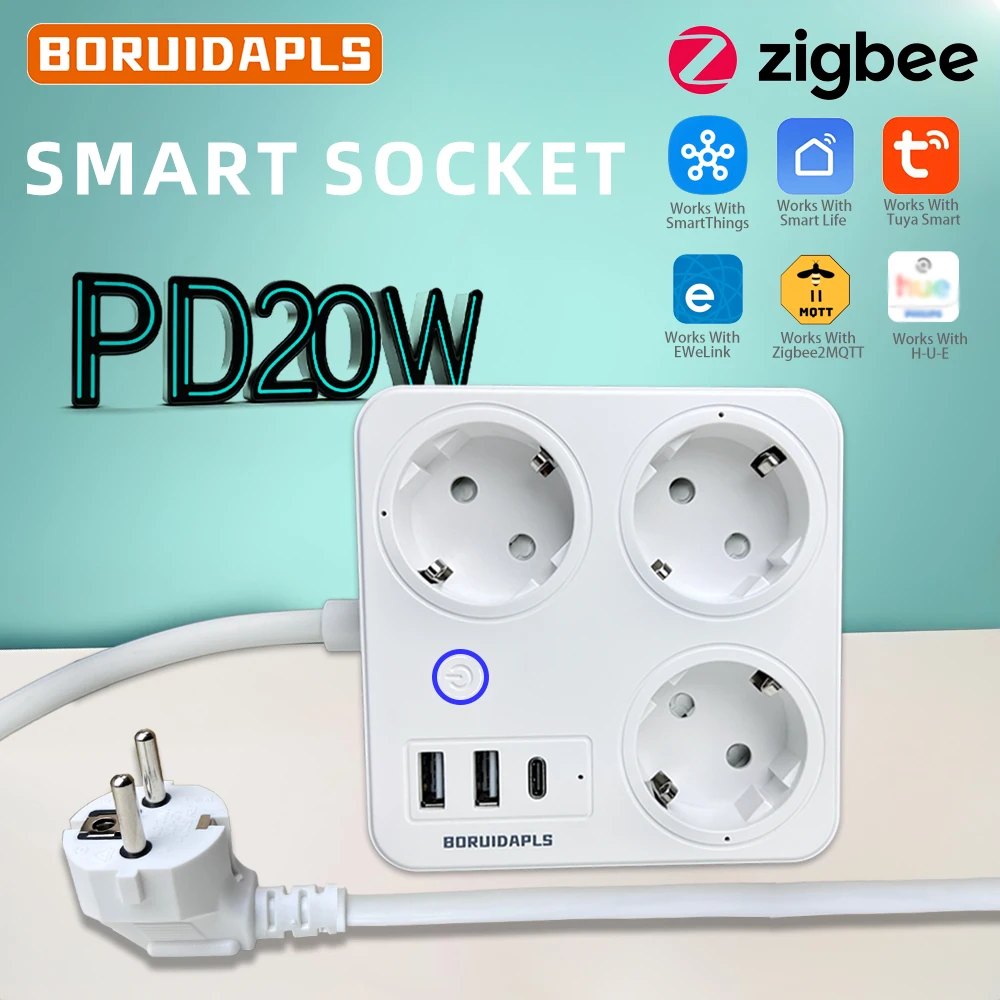 Smart Power Strip - BORUIDAPLS ZigBee EU Smart Steckdosenleiste PD20W